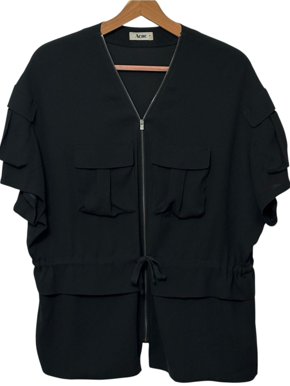 Vintage Acne Black Cargo Utility Blouse Top Y2K Archival Zip Drawstring EU 36